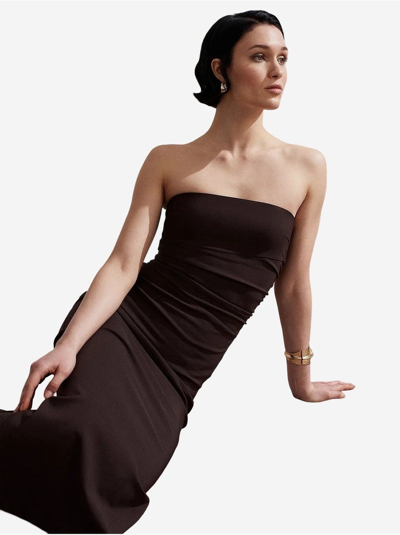 Vestido midi bodycon sin tirantes con abertura dilvin Marrón chocolate - Kiabi