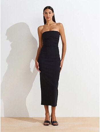 Vestido midi bodycon sin tirantes con abertura dilvin