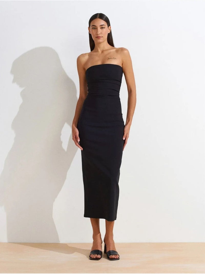 Vestido midi bodycon sin tirantes con abertura dilvin Negro - Kiabi