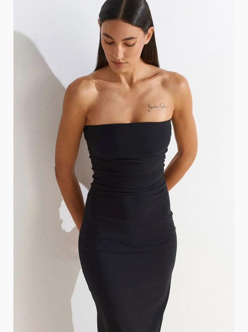 Vestido midi bodycon sin tirantes con abertura dilvin Negro - Kiabi