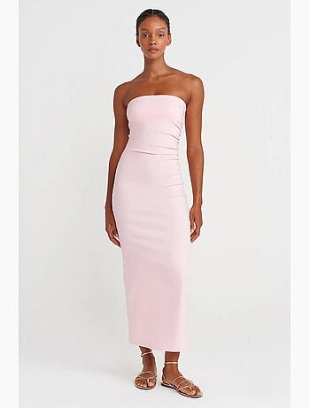 Vestido midi bodycon sin tirantes con abertura dilvin