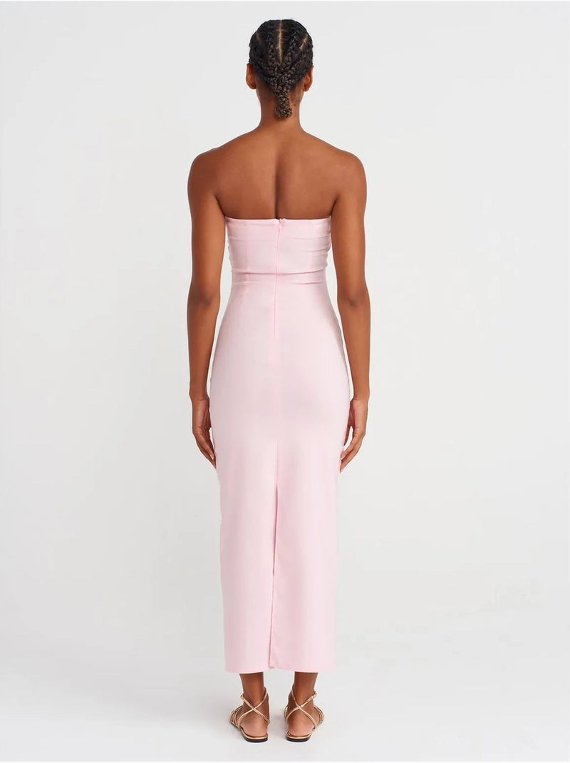 Vestido midi bodycon sin tirantes con abertura dilvin Rosa almendra - Kiabi