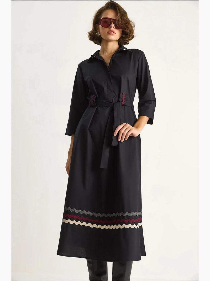 Vestido midi bordado con cierre de botones lucci Negro - Kiabi