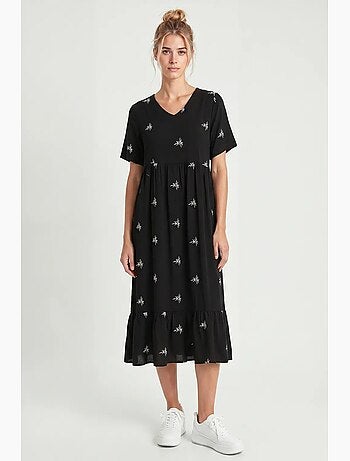 Vestido midi bordado con cuello en v istanbul