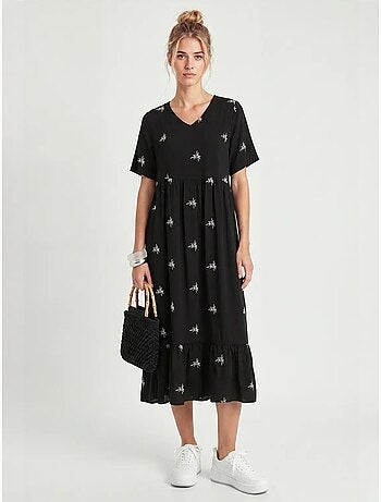 Vestido midi bordado con cuello en v istanbul