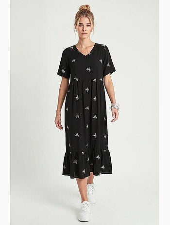 Vestido midi bordado con cuello en v istanbul
