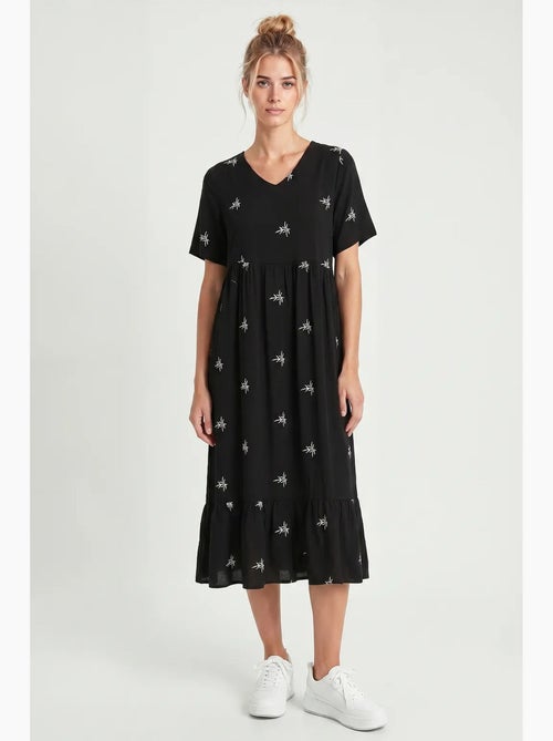Vestido midi bordado con cuello en v istanbul - Kiabi
