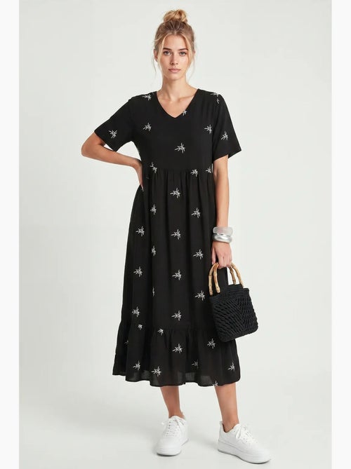 Vestido midi bordado con cuello en v istanbul - Kiabi