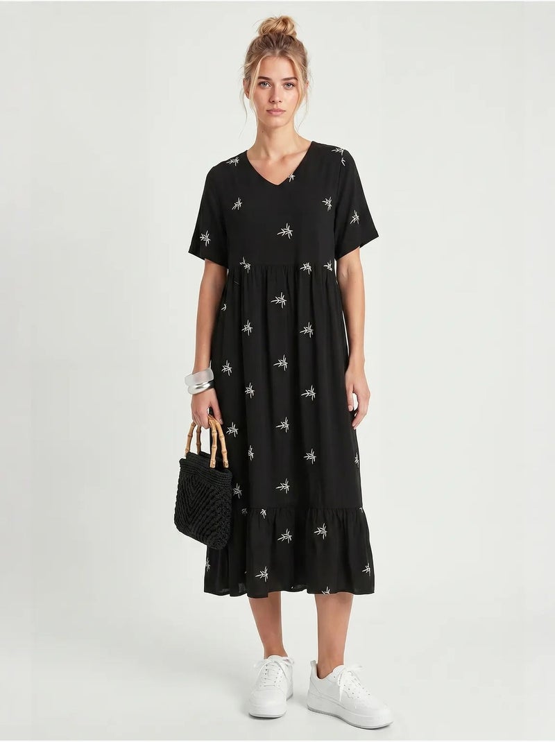 Vestido midi bordado con cuello en v istanbul Negro - Kiabi