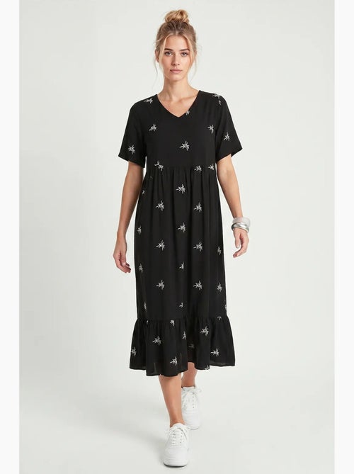 Vestido midi bordado con cuello en v istanbul - Kiabi