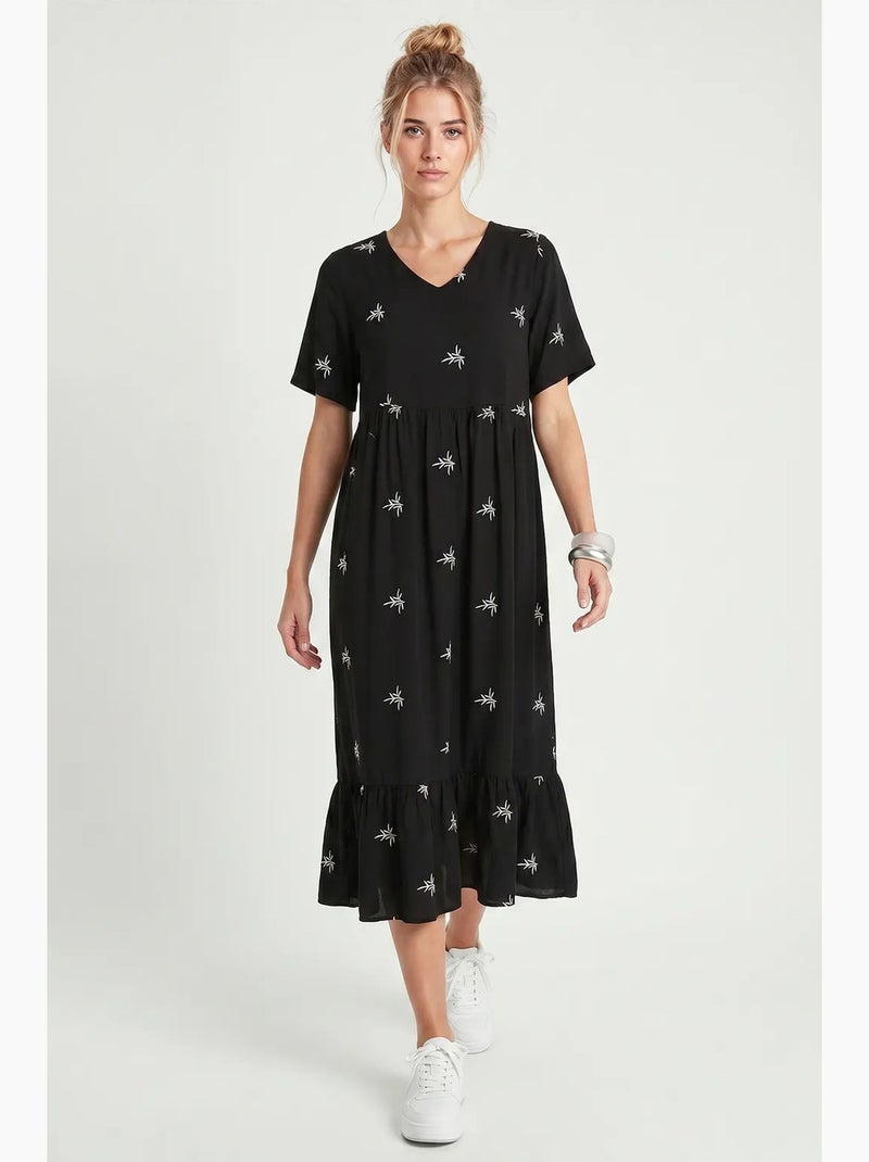 Vestido midi bordado con cuello en v istanbul Negro - Kiabi