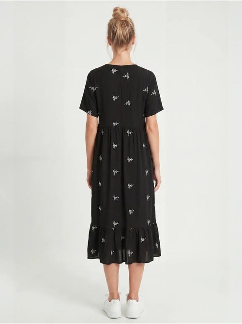 Vestido midi bordado con cuello en v istanbul - Kiabi