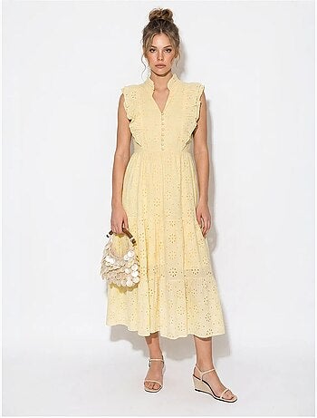 Vestido midi bordado de mezcla de algodón lucci