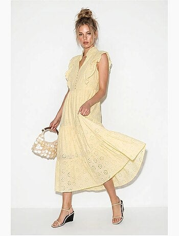 Vestido midi bordado de mezcla de algodón lucci