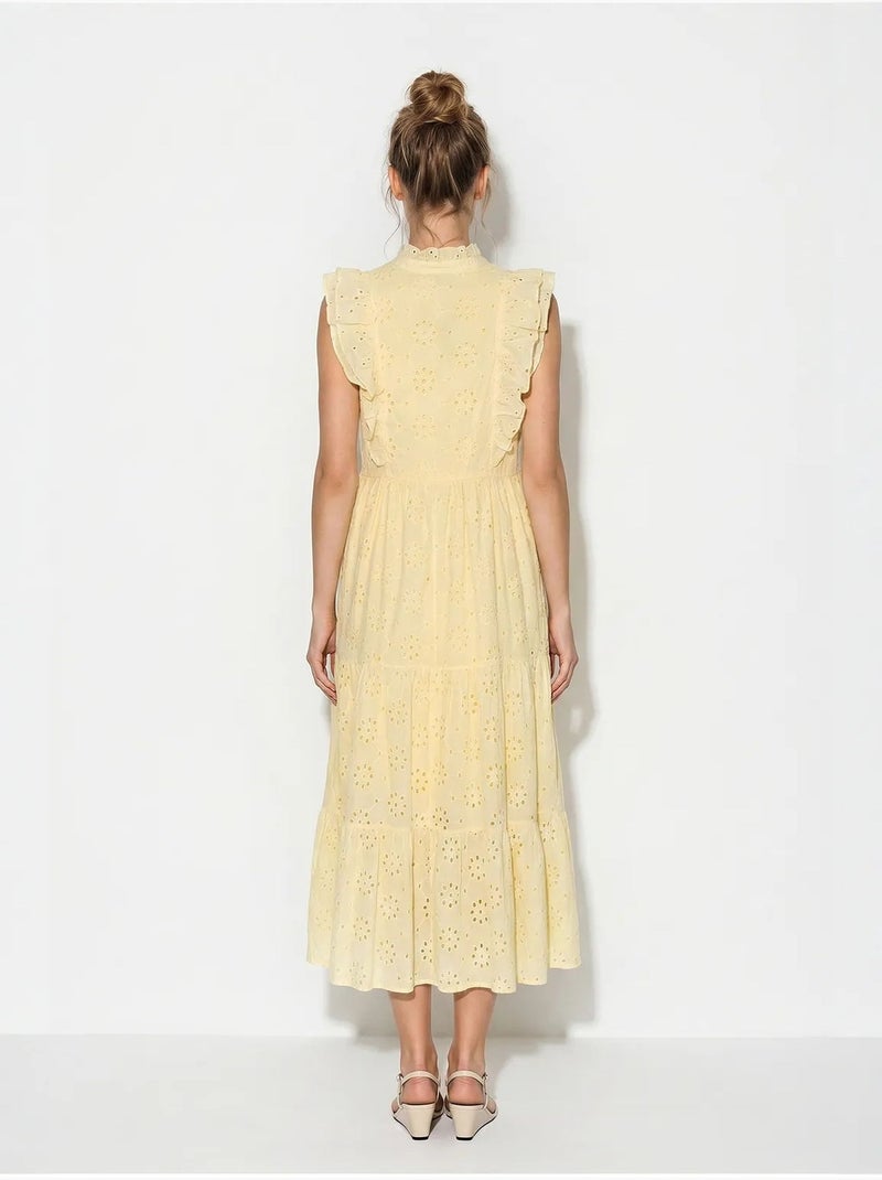 Vestido midi bordado de mezcla de algodón lucci Amarillo limón - Kiabi