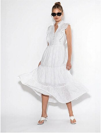 Vestido midi bordado de mezcla de algodón lucci