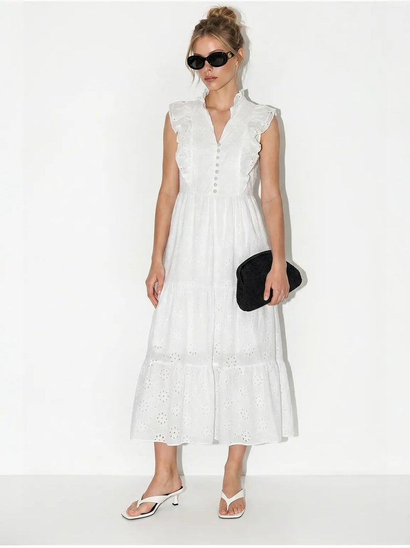 Vestido midi bordado de mezcla de algodón lucci Blanco - Kiabi