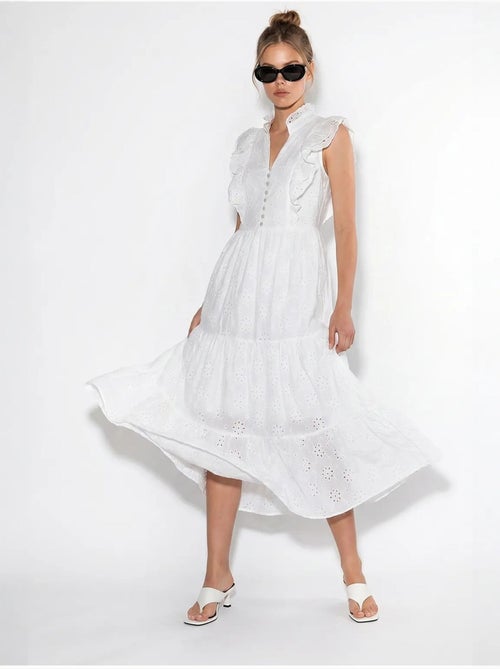 Vestido midi bordado de mezcla de algodón lucci - Kiabi