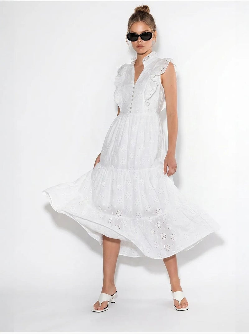 Vestido midi bordado de mezcla de algodón lucci Blanco - Kiabi
