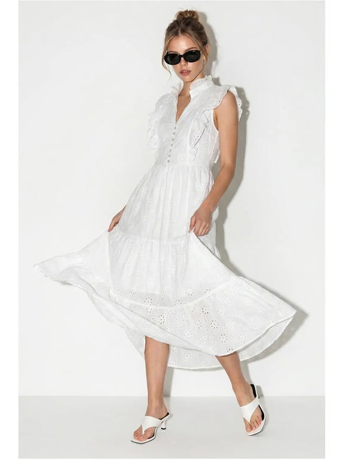 Vestido midi bordado de mezcla de algodón lucci - Kiabi