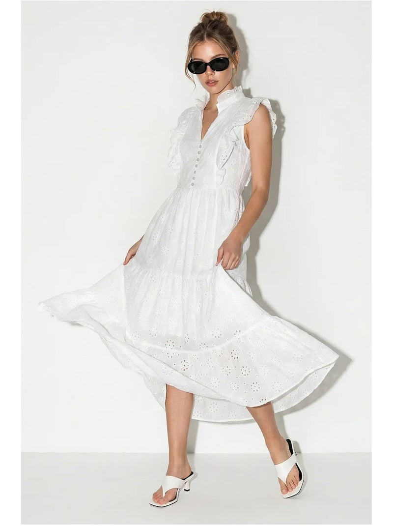 Vestido midi bordado de mezcla de algodón lucci Blanco - Kiabi