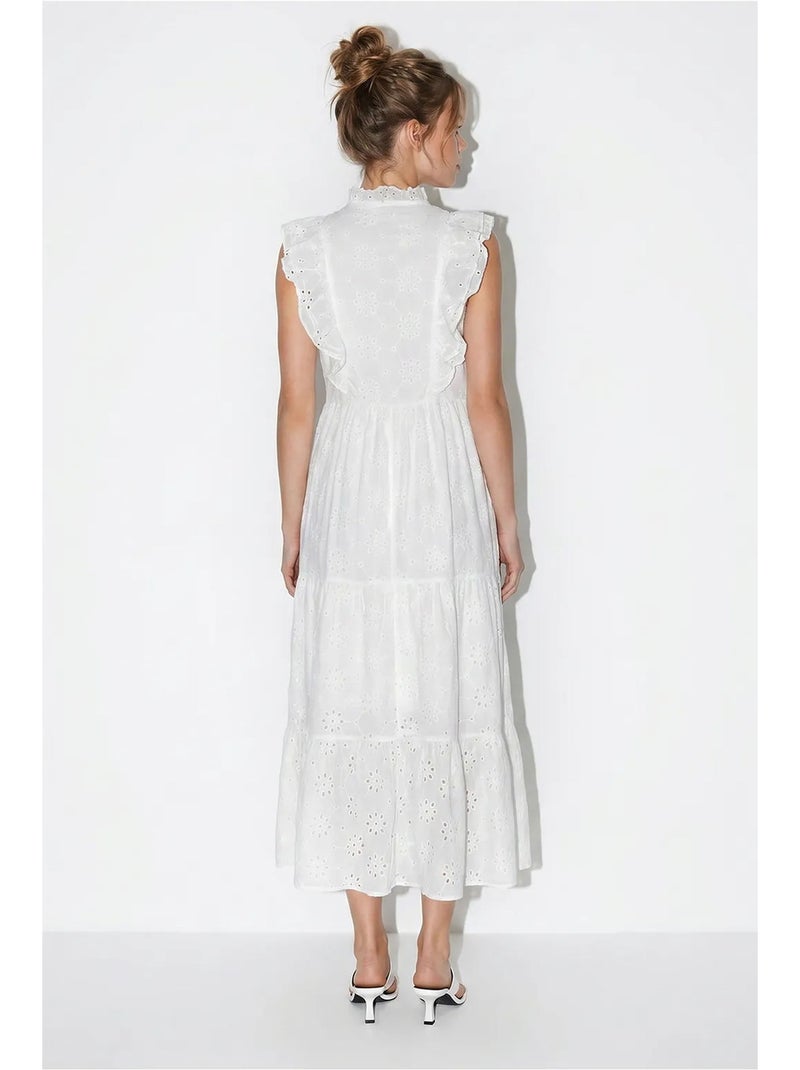 Vestido midi bordado de mezcla de algodón lucci Blanco - Kiabi