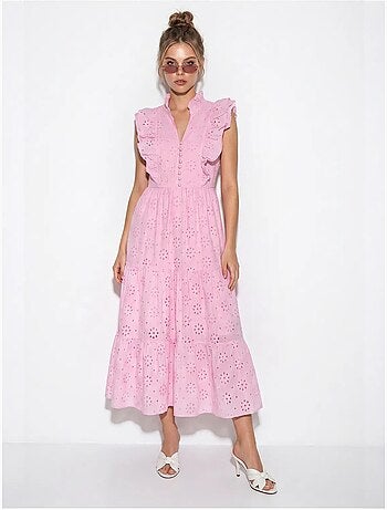 Vestido midi bordado de mezcla de algodón lucci