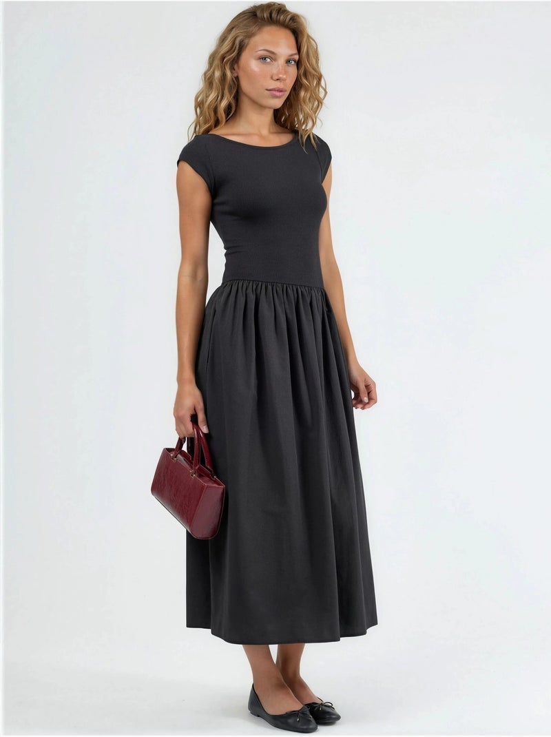 Vestido midi casual con cuello redondo busem Negro - Kiabi