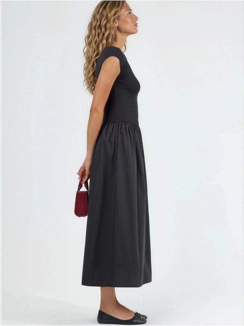 Vestido midi casual con cuello redondo busem Negro - Kiabi