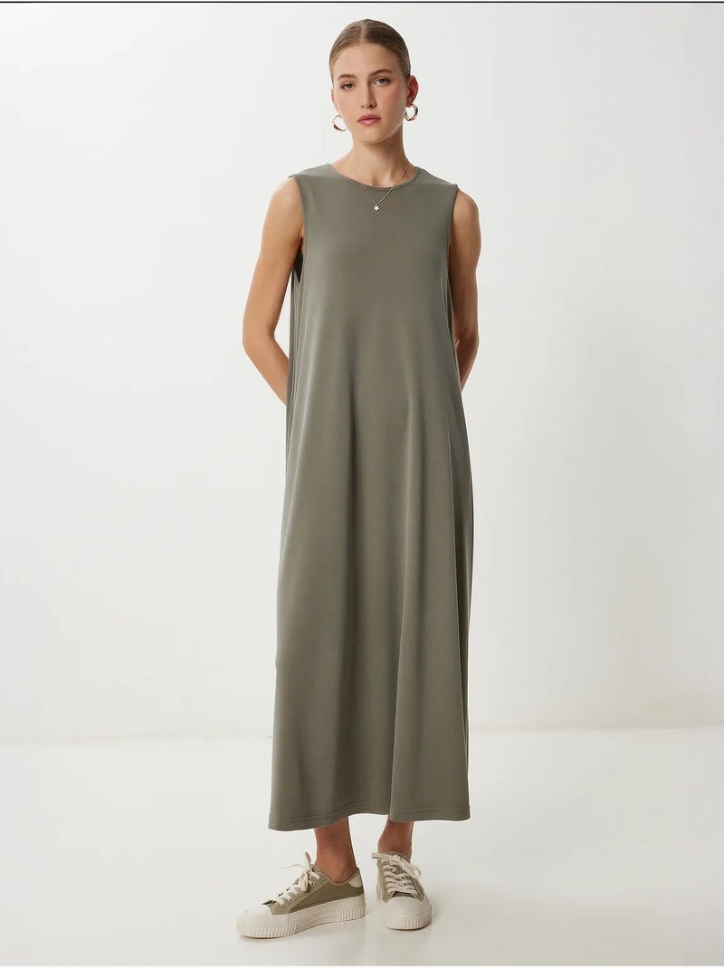 Vestido midi casual de corte holgado con bolsillos istanbul Caqui - Kiabi