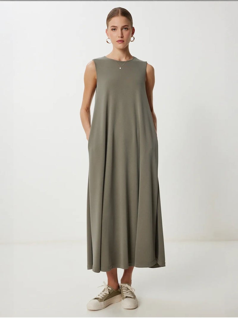 Vestido midi casual de corte holgado con bolsillos istanbul Caqui - Kiabi