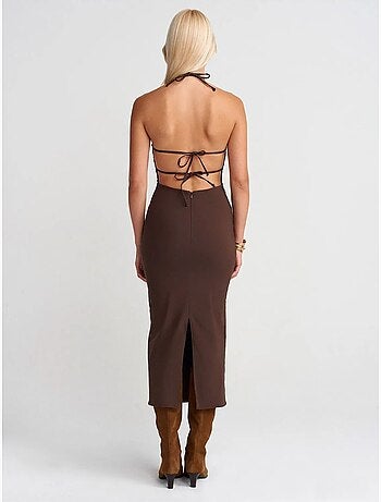 Vestido midi ceñido con cuello halter dilvin