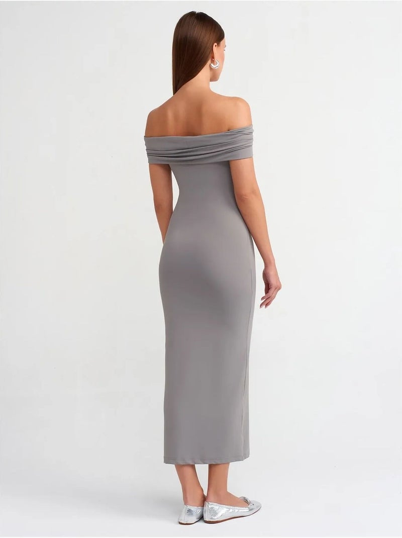 Vestido midi ceñido con escote barco dilvin Gris - Kiabi
