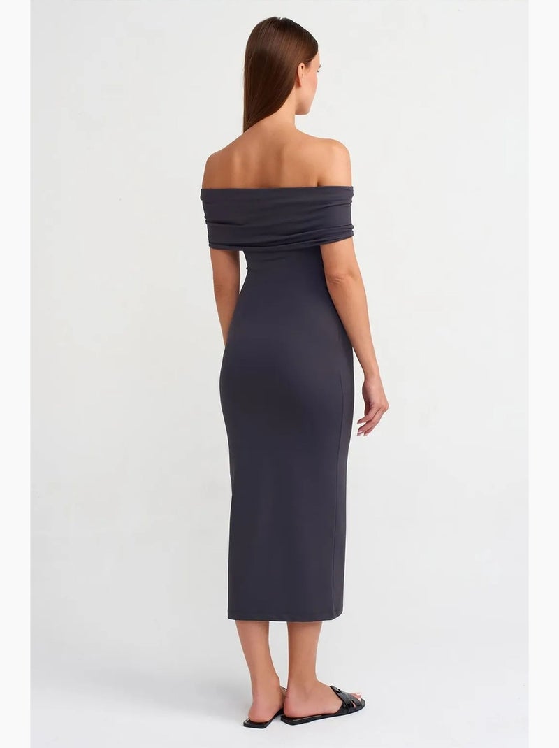 Vestido midi ceñido con escote barco dilvin Gris oscuro - Kiabi
