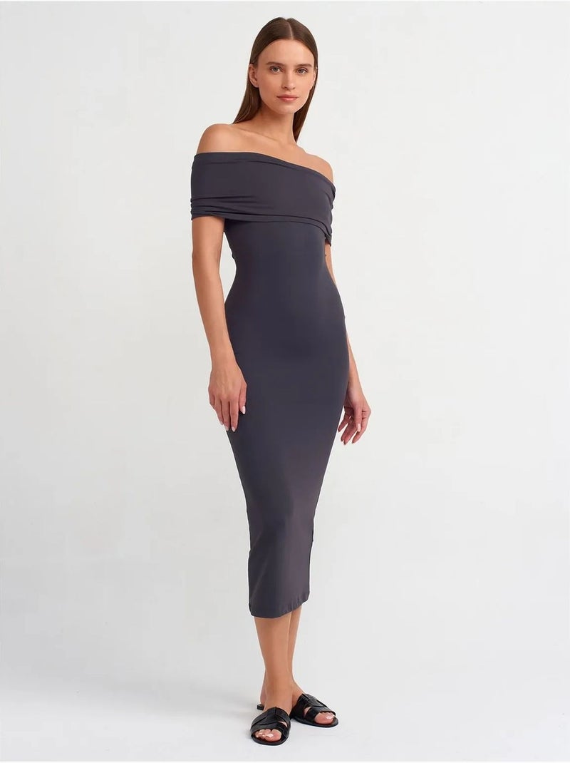 Vestido midi ceñido con escote barco dilvin Gris oscuro - Kiabi
