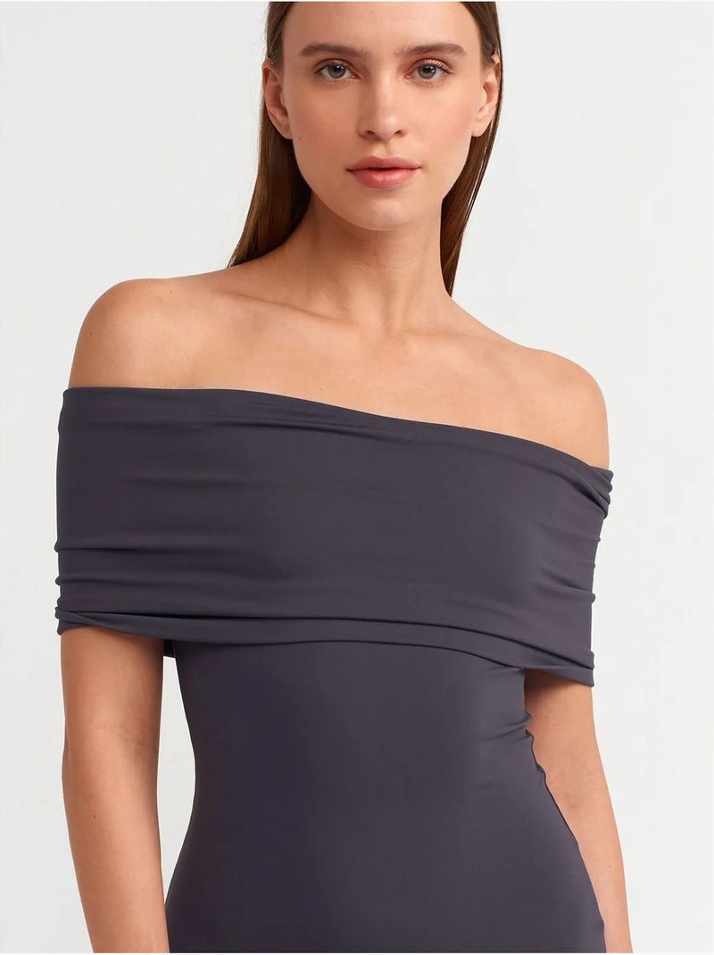 Vestido midi ceñido con escote barco dilvin Gris oscuro - Kiabi