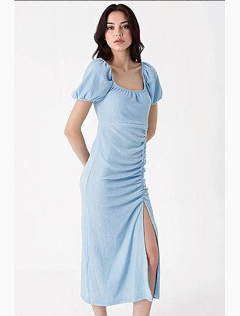 Vestido midi ceñido de canalé con escote cuadrado bdart