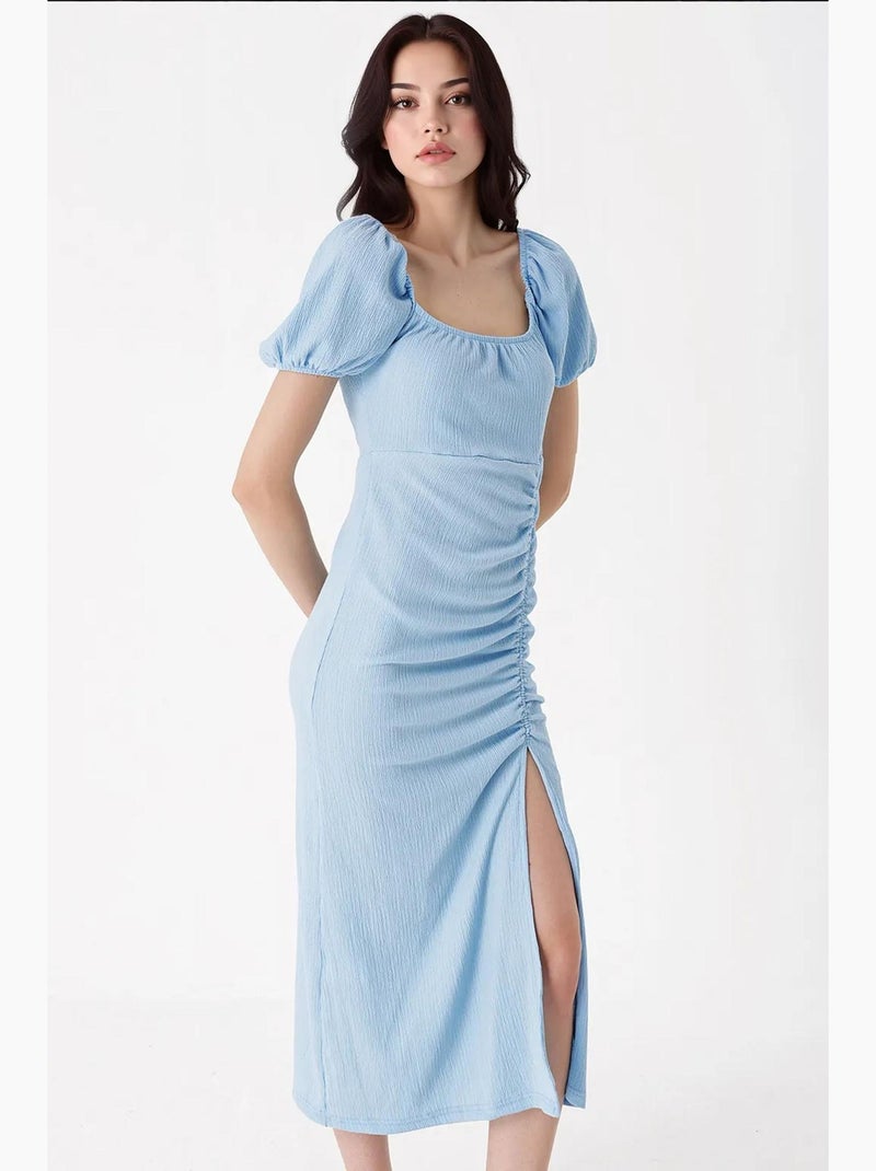 Vestido midi ceñido de canalé con escote cuadrado bdart Azul claro - Kiabi