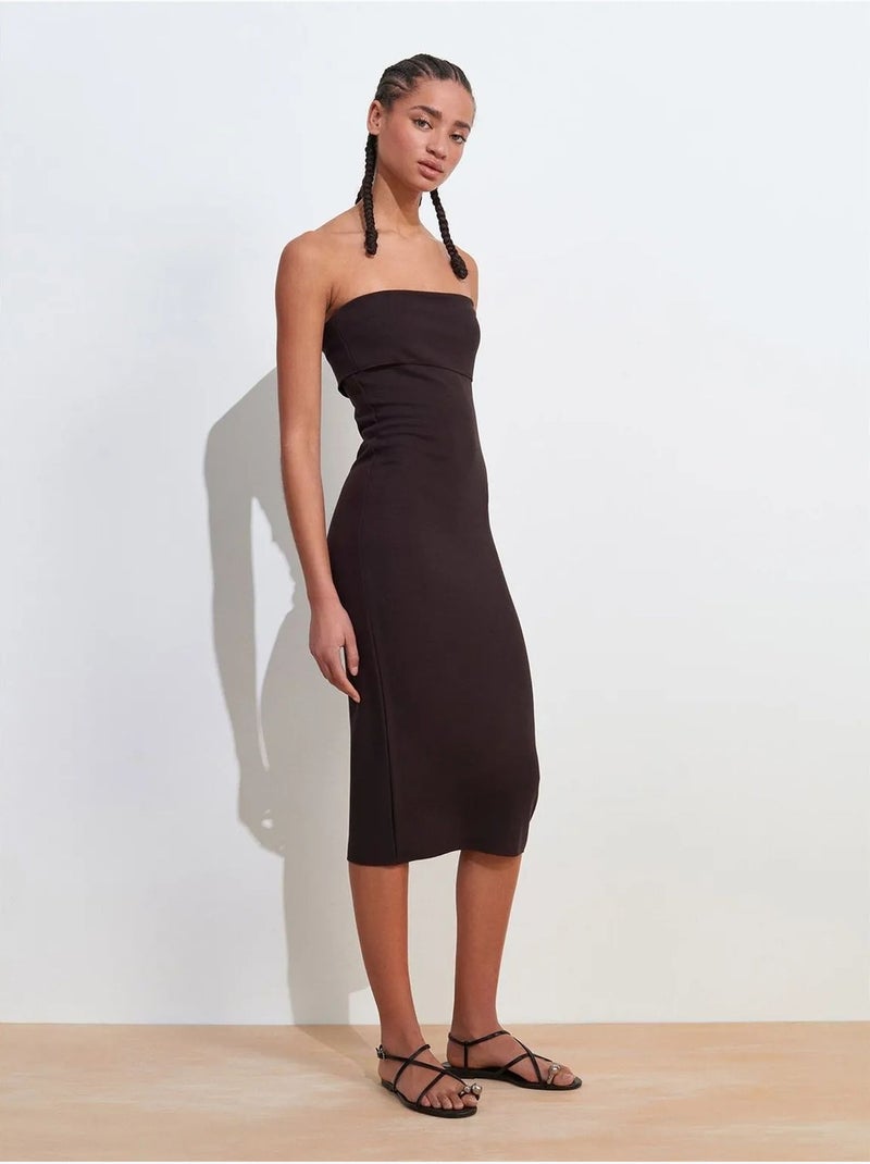 Vestido midi ceñido sin tirantes dilvin Gris negro - Kiabi