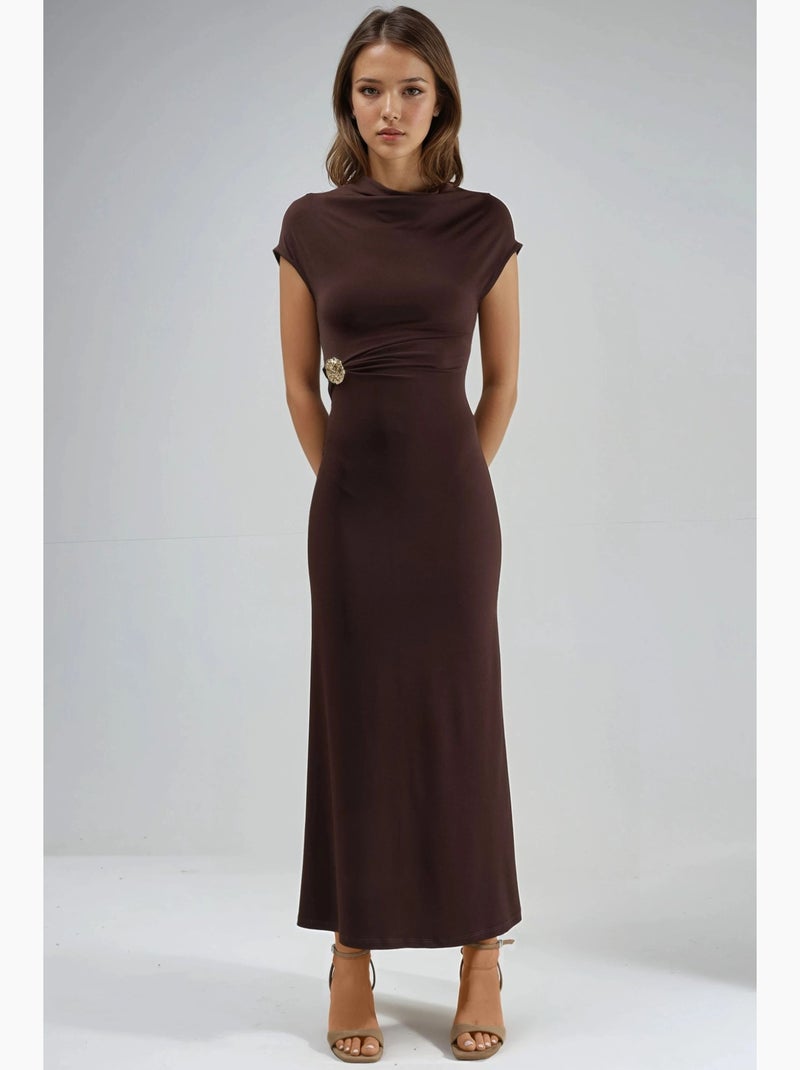 Vestido midi con accesorio de piedra busem Marrón oscuro - Kiabi