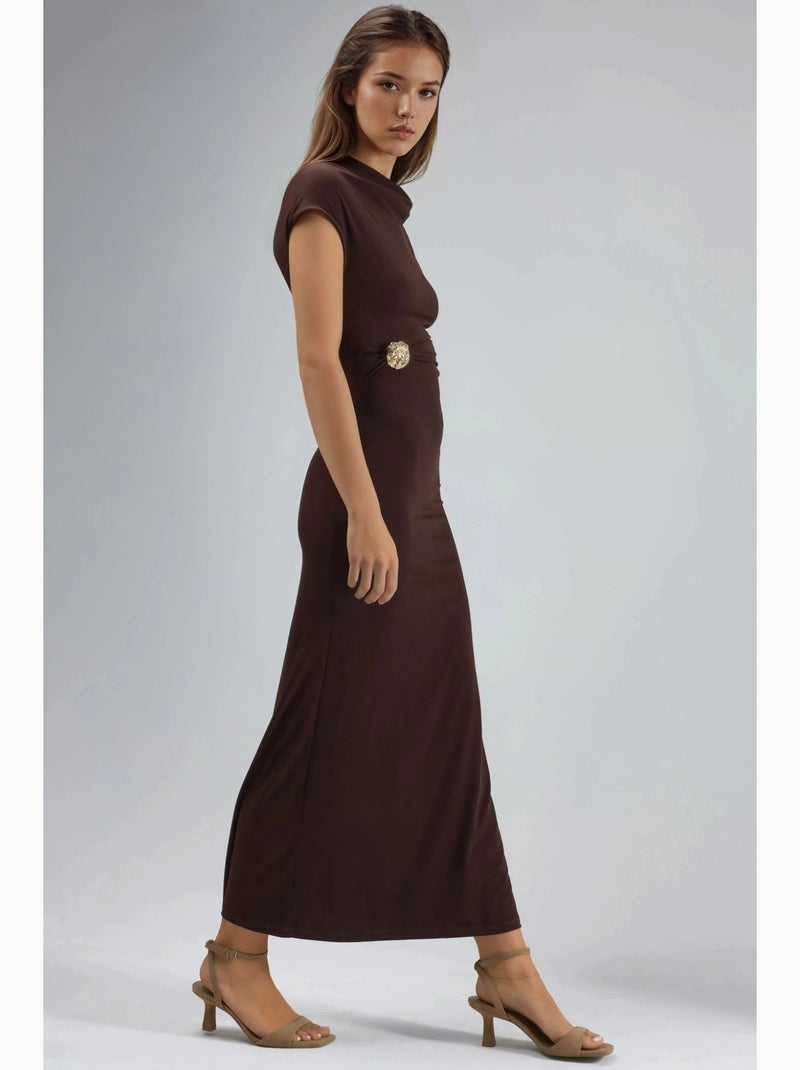 Vestido midi con accesorio de piedra busem Marrón oscuro - Kiabi