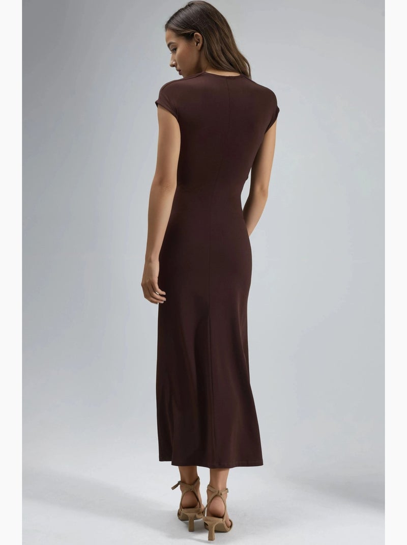 Vestido midi con accesorio de piedra busem Marrón oscuro - Kiabi