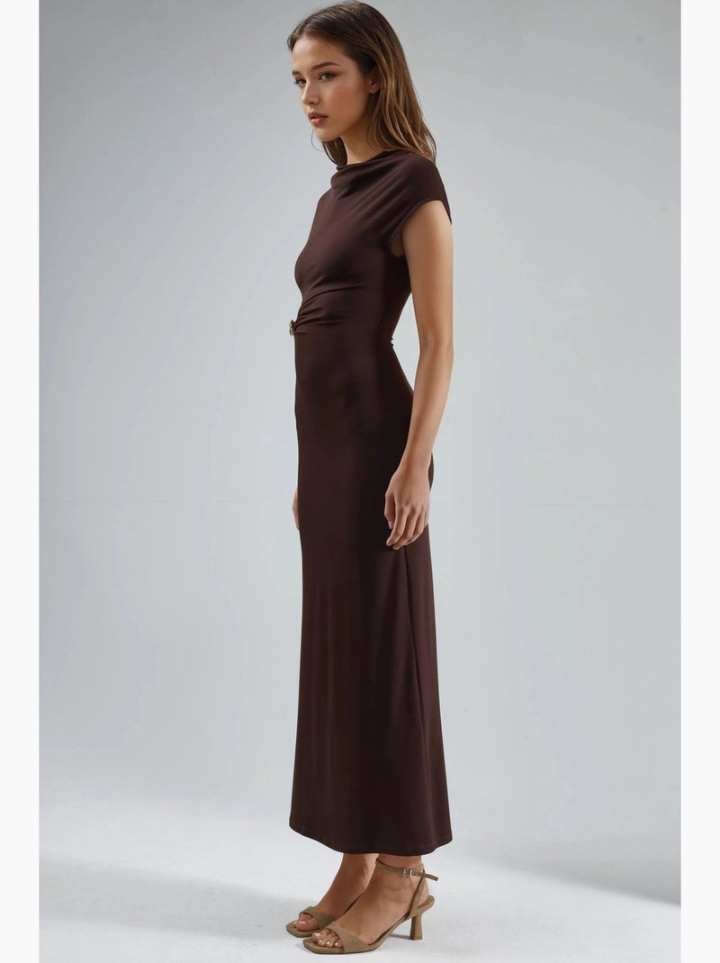 Vestido midi con accesorio de piedra busem Marrón oscuro - Kiabi