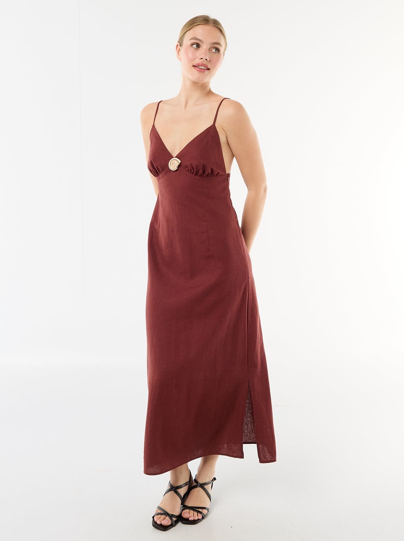 Vestido midi con adorno de fantasía en el cuello Marron - Kiabi