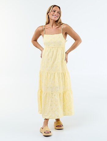 Vestido midi con bordado inglés y tirantes ajustables