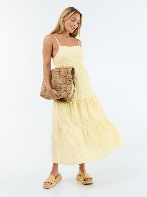 Vestido midi con bordado inglés y tirantes ajustables - Kiabi