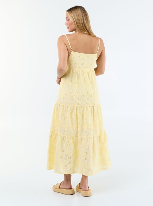 Vestido midi con bordado inglés y tirantes ajustables - Kiabi