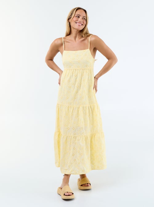 Vestido midi con bordado inglés y tirantes ajustables - Kiabi