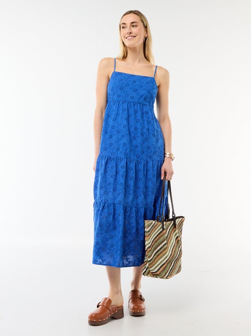 Vestido midi con bordado inglés y tirantes ajustables - Kiabi