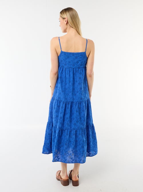 Vestido midi con bordado inglés y tirantes ajustables - Kiabi